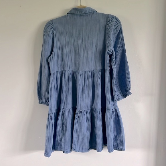 Blue cotton shirt dress / mini dress with collar and 3/4 length sleeves - Picture 7 of 7